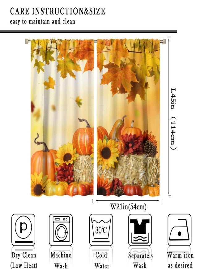 SENRUEGT Rustic Autumn Pumpkins Curtains,Sunflowers Fall Thanksgiving Harvest Farmhouse Romantic Fall Bedroom Living Room Kitchen Window Drapes 42x45 Inch - Image 2